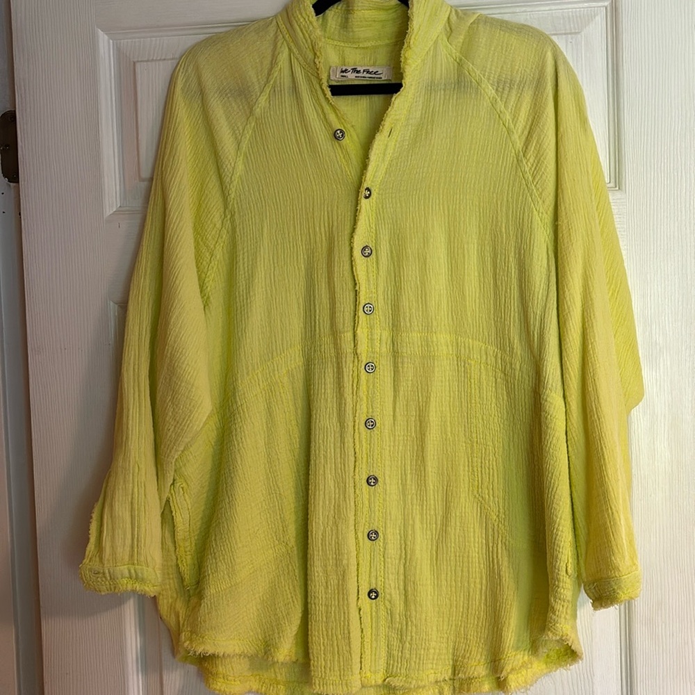 We The Free Yellow Casual Button Down Shirt Lightweight